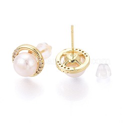 Half Round Brass Micro Pave Clear Cubic Zirconia Stud Earrings&nbsp;PEAR-N017-07I