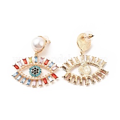 Rhinestone Eye Dangle Stud Earrings with Acrylic Pearl Beaded&nbsp;LS-EJEW-J045-01KCG