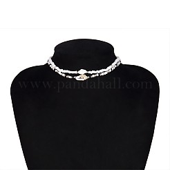 Bohemian Ethnic Style Natural Shell & Glass Seed Beaded Double Layer Choker Necklaces&nbsp;FS-WG063D6-01