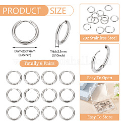 6 Pairs Tarnish Resistant 202 Stainless Steel Huggie Hoop Earrings&nbsp;EJEW-TA0001-57C
