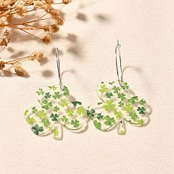 Acrylic Clover Hoop Earrings&nbsp;EJEW-M074-04P