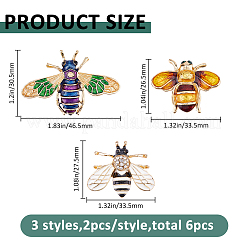6Pcs 3 Styles Bees Enamel Pins&nbsp;JEWB-FH0002-58