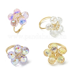 4Pcs 4 Colors Glass Flower Finger Rings&nbsp;RJEW-JR00825-02