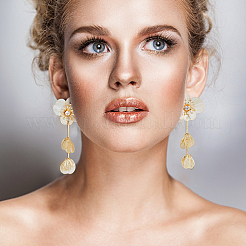 1 Pair Flower with Butterfly Alloy Dangle Stud Earrings&nbsp;EJEW-FI0002-03