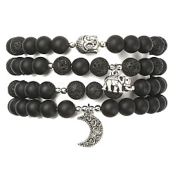 4Pcs 4 Style Natural Lava Rock & Black Agate & Hematite Beaded Stretch Bracelets Set&nbsp;BJEW-JB09508