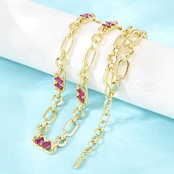 7MM Brass Pave Cubic Zirconia Figaro Chain Necklaces&nbsp;NJEW-D324-05G-04
