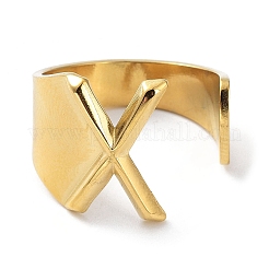 Real 18K Gold Plated 304 Stainless Steel Initial Letter Open Cuff Rings&nbsp;RJEW-L109-007G-X