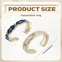 2Pcs 2 Styles Alloy Enamel Open Cuff Ring for Women&nbsp;RJEW-LP0002-38