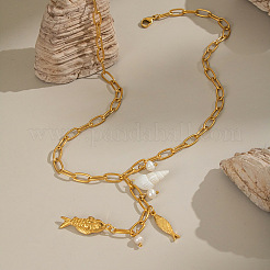 Fashion Vacation Style 304 Stainless Steel Fish Shell Pearl Pendant Y Chain Necklaces for Women&nbsp;YX3127