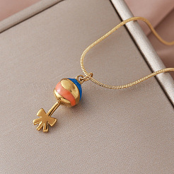 Vintage 30MM Stainless Steel Enamel Bowknot Lollipop Pendant Necklaces for Women&nbsp;LS-VD4670