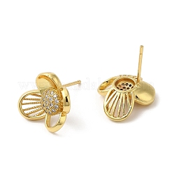 Rack Plating Brass Flower Stud Earrings with Cubic Zirconia&nbsp;EJEW-D061-53G