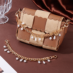 Plastic Pearl Teardrop Iron Chain Bag Handles&nbsp;HJEW-PH01996