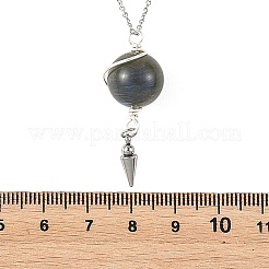 Natural Labradorite Round Bead Pendant Necklaces&nbsp;NJEW-TA00255