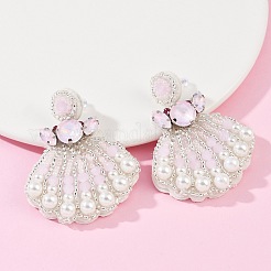 Shell Shape Glass Seed Beads Dangle Stud Earrings&nbsp;EJEW-S273-02