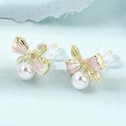 2Pairs Alloy Enamel & Rhinestone & Plastic Pearls Stud Earrings for Women&nbsp;AL-CBA004A-04G