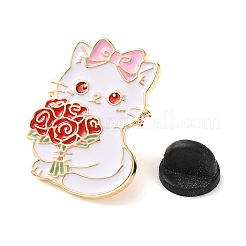 Cat Shape Holding Red Rose Flower Bouquet Enamel Pins&nbsp;AL-CBAC438-01D