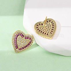 Brass Micro Pave Cubic Zirconia Heart Stud Earrings&nbsp;EJEW-H166-01G-04