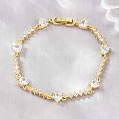 Brass Pave Cubic Zirconia Heart Link Chain Bracelets for Women&nbsp;KK-CBA68DA-10G-01