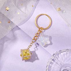 Glass Seed Bead Cube with Acrylic Star Keychain&nbsp;KEYC-MZ00027-03