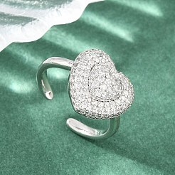 Heart Brass Micro Pave Cubic Zirconia Cuff Open Rings for Women&nbsp;CU-CBA0A21-01P-02
