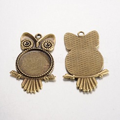 Owl Tibetan Style Alloy Big Pendant Cabochon Bezel Settings&nbsp;PALLOY-K109-11AB-NR