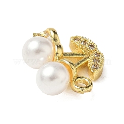 Brass Micro Pave Cubic Zirconia & ABS Plastic Imitation Pearl White Cherry Connector Charms&nbsp;KK-I276-56G-01