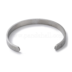 Non-Tarnish Carved Word Amulet 304 Stainless Steel Cuff Bangles&nbsp;BJEW-P307-04P