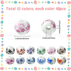 120Pcs 12 Colors Floral Printed Porcelain Beads&nbsp;PORC-SC0001-19