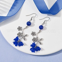 Natural Dyed Mashan Jade Flower with Acrylic Beaded Dangle Earrings&nbsp;EJEW-JE05419-03