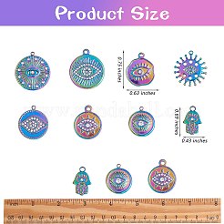 16Pcs 8 Style Eye Theme 304 Stainless Steel Rhinestone Pendants&nbsp;STAS-SZ0002-85MC