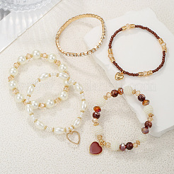 5Pcs 5 Styles Crystal Rhinestone & Plastic Pearl & Glass Beads Stretch Bracelets&nbsp;FS-WG170EC-01