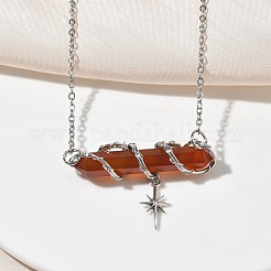Natural & Synthetic Mixed Stone Faceted Pointed Bullet Wire Wrapped with Star Pendant Brass Cable Chain Necklaces&nbsp;NJEW-P351-01P