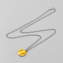 Baseball Alloy Yellow Enamel Pendant Cable Chain Necklaces for Women Men&nbsp;NJEW-WH0002-235