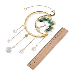 Natural Green Aventurine & New Jade & Malachite & Glass & Iron Tree of Life Suncatchers&nbsp;HJEW-TA00483