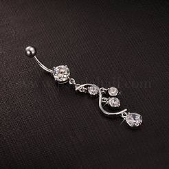 Piercing Jewelry Real Platinum Plated Brass Rhinestone S Shape Navel Ring Belly Rings&nbsp;AJEW-EE0001-54A
