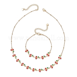 304 Stainless Steel Enamel Cherry Bracelets & Necklaces Sets&nbsp;SJEW-JS01368