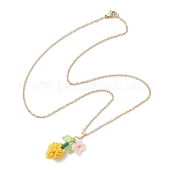 Glass Seed Beaded & Imitation Pearl Flower Pendant 304 Stainless Steel Cable Chain Necklaces for Women&nbsp;NJEW-MZ00115-03