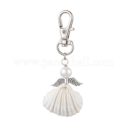 4Pcs 4 Styles Angel Alloy & Wire Wrapped Natural Shell Pendant Decorations&nbsp;HJEW-JM02017
