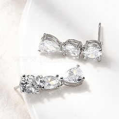 Brass Micro Pave Clear Cubic Zirconia Teardrop Dangle Stud Earrings&nbsp;EJEW-P322-09P
