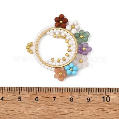 Faceted Round Natural Amethyst & Green Aventurine & Red Jasper & Howlit & Sunstone & Rose Quartz & Dyed Magnesite & Glass Seed Beaded Chakra Pendants&nbsp;PALLOY-MZ01406