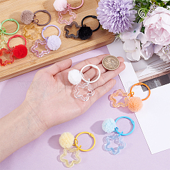 10Pcs 10 Colors Star with Round Alloy & Villus Keychains&nbsp;KEYC-BBC0001-20A