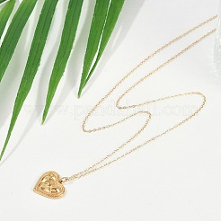 Ion Plating(IP) 304 Stainless Steel Textured Heart Pendant Cable Chain Necklaces for Women&nbsp;NJEW-P320-09G