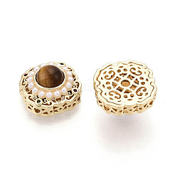 Brass Colorful Cubic Zirconia & Natural Tiger Eye Rhombus Beads&nbsp;KK-N258-13G