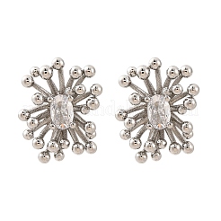 Flower Brass Clear Cubic Zirconia Stud Earrings&nbsp;EJEW-R025-22P