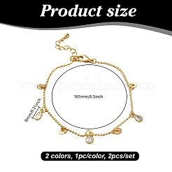2Pcs 2 Colors Brass Charm Anklets&nbsp;AJEW-GO0002-50