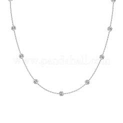 Clear Cubic Zirconia Flat Round Link 925 Sterling Silver Cable Chain Necklaces for Women&nbsp;NJEW-S457-09P