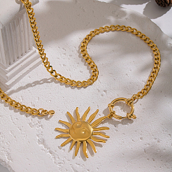 European Style 304 Stainless Steel Smiling Face Sun Pendant Necklaces for Women&nbsp;YY1418