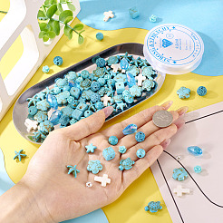 DIY Natural Lava Rock &  Synthetic Turquoise & Coral  Beads Bracelet/Necklaces Making Kits&nbsp;DIY-TA0012-54