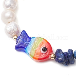Natural Olive Jade & Topaz Jade & Lapis Lazuli & Aquamarine Chip Beaded Bracelets&nbsp;BJEW-TA00634