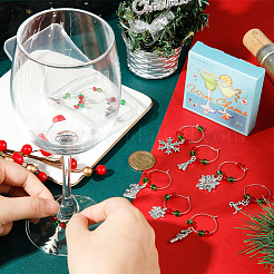 12Pcs Christmas Theme Tibetan Style Alloy & Glass Pendants Wine Glass Charms&nbsp;AJEW-SC0002-02